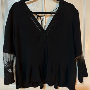 Opulence Black Lace Button Up Top with Peplum Detail | Size Large*